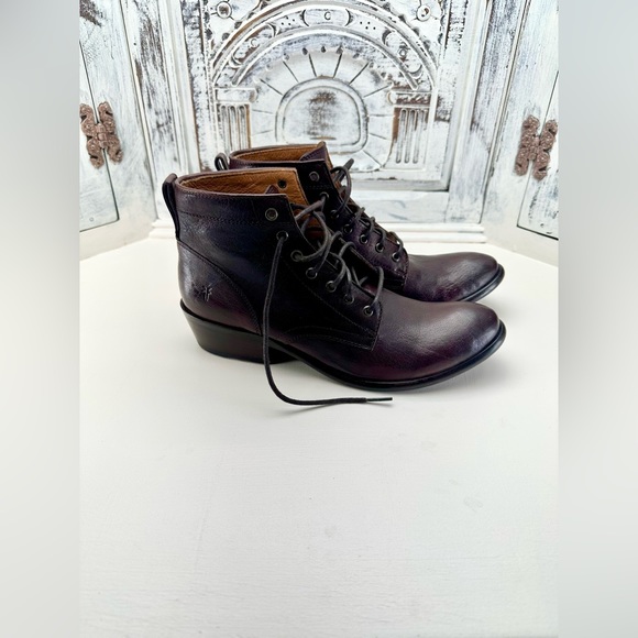 Frye Carson Lace Up Ankle Boots in Dark Brown 6.5 B, Frye Brown Booties - Picture 4 of 14